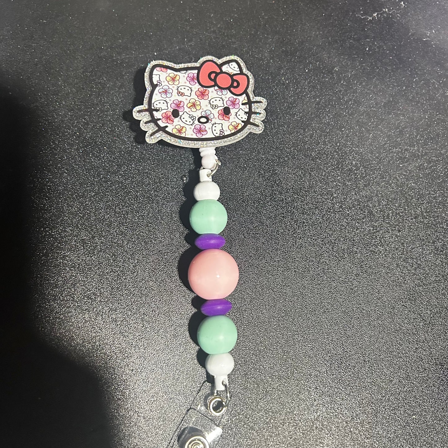 π Floral Kitty Beaded Badge Reel β¨