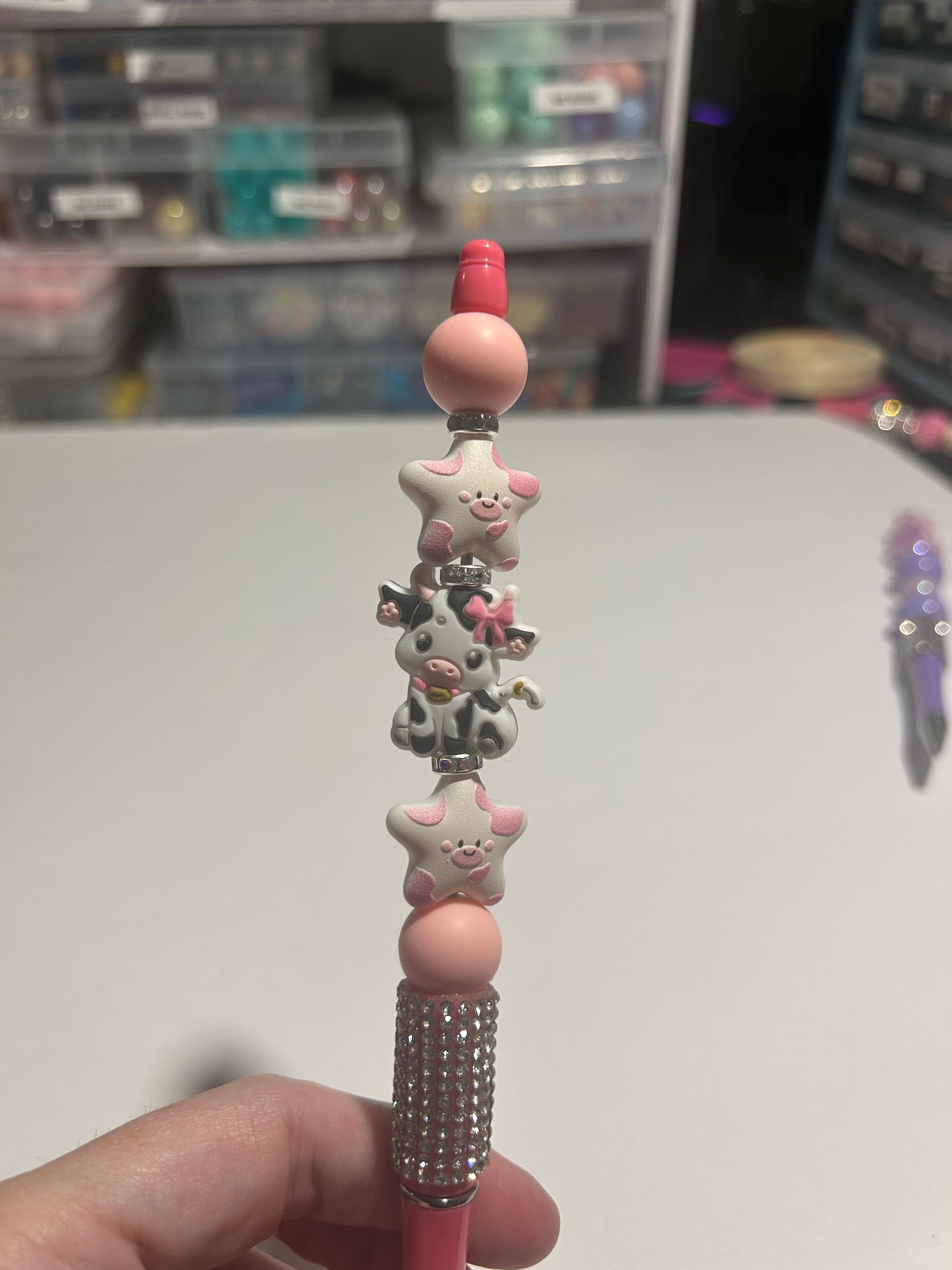 ๐ฎ Pink Cow Cutie Beaded Pen โจ
