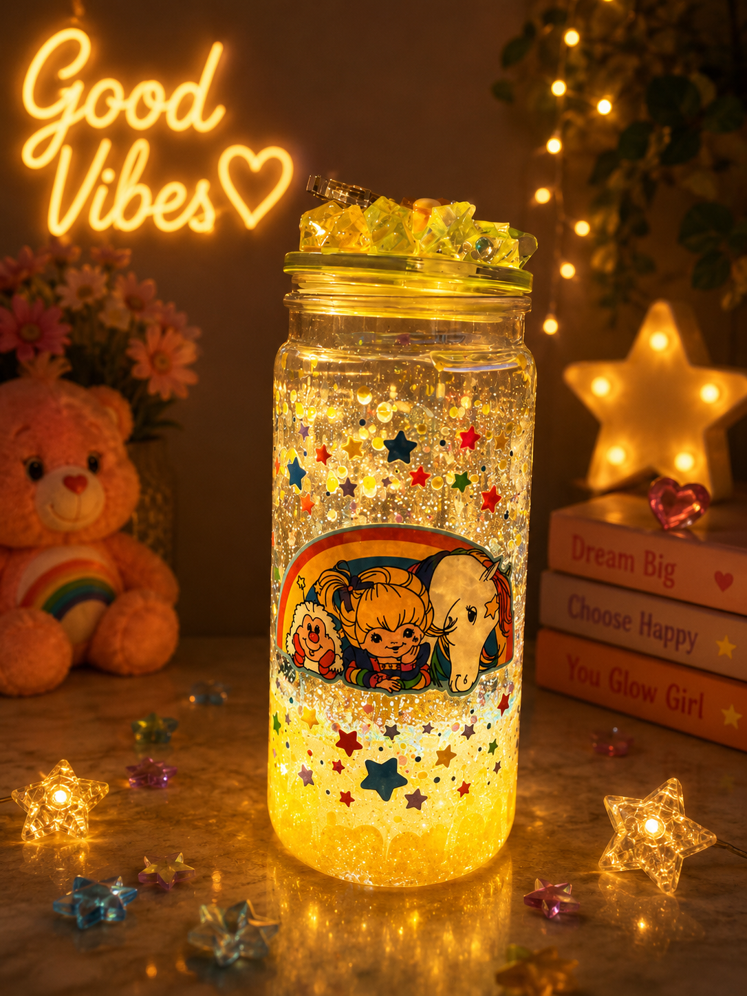 Retro Rainbow Brite Lava Glitter Glow Acrylic Tumbler šāØš