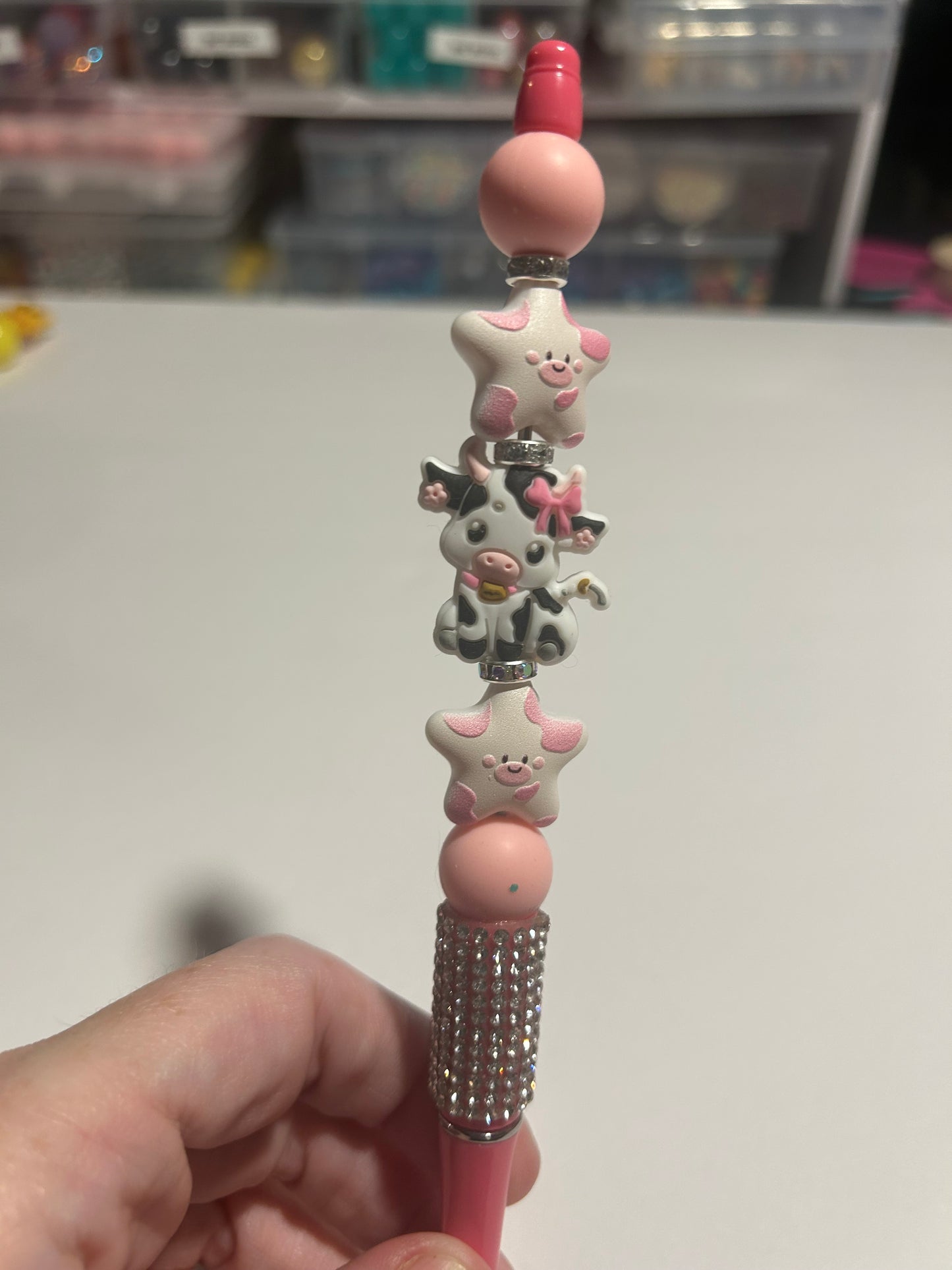🐮 Pink Cow Cutie Beaded Pen ✨