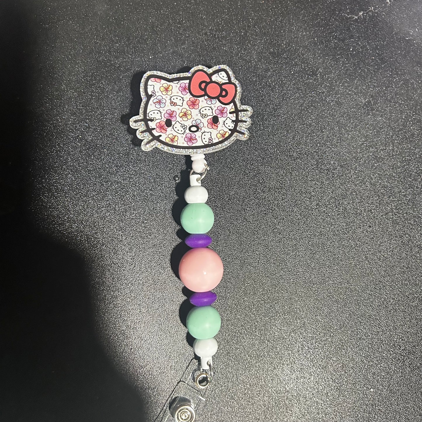 🎀 Floral Kitty Beaded Badge Reel ✨
