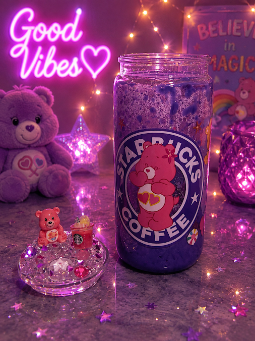 Purple Coffee Bear 20 oz Acrylic Tumbler | Handmade Glitter Lava Cup ☕💜✨