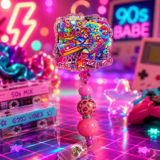 🌈 90s Babe Beaded Badge Reel ✨