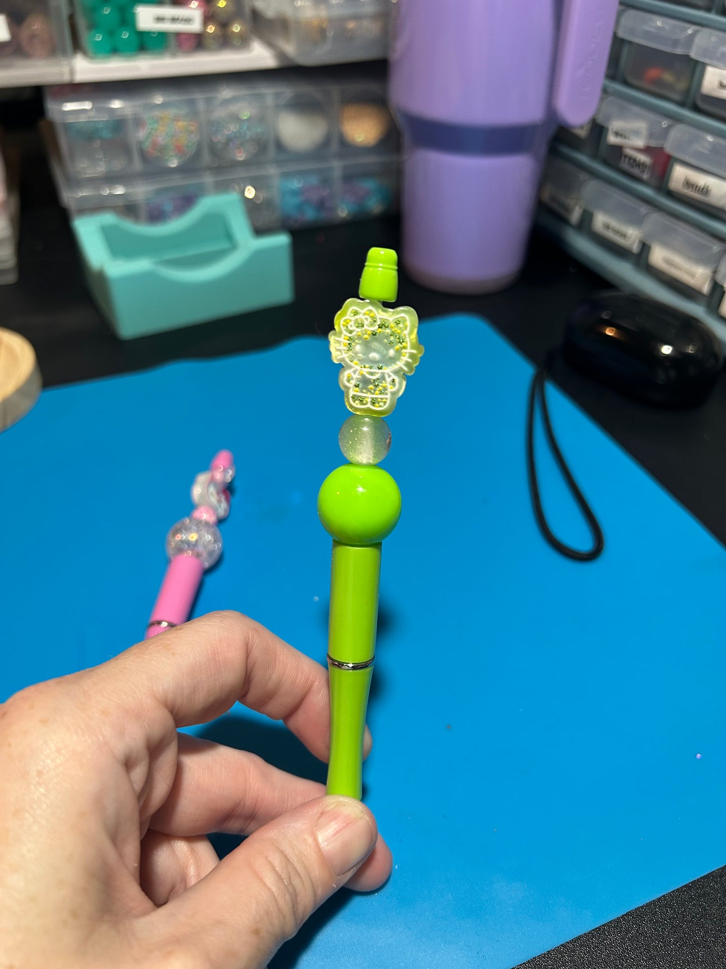 💚 Neon Kitty Glam Beaded Pen ✨