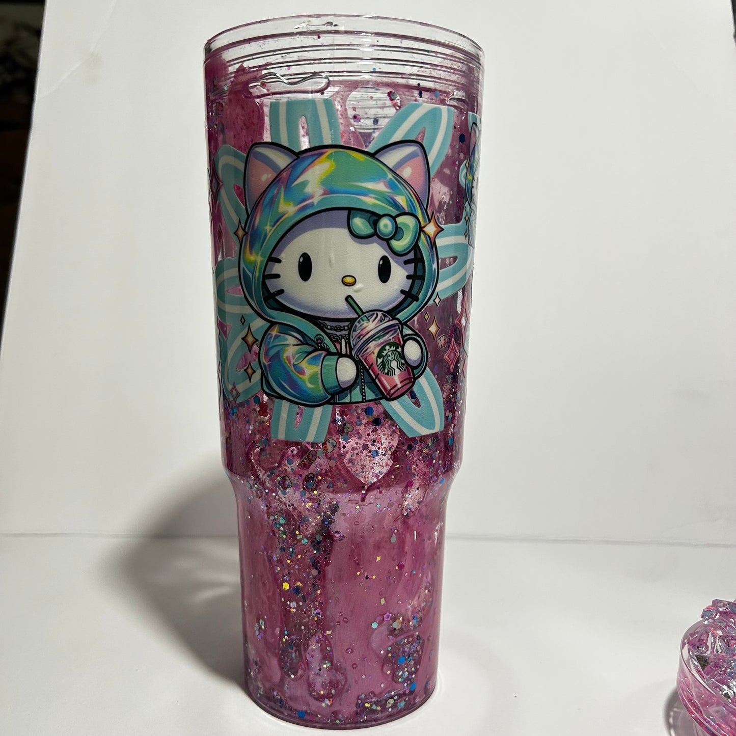 Pink Coffee Lover Lava Tumbler – Glitter Acrylic Travel Cup with Ice Topper