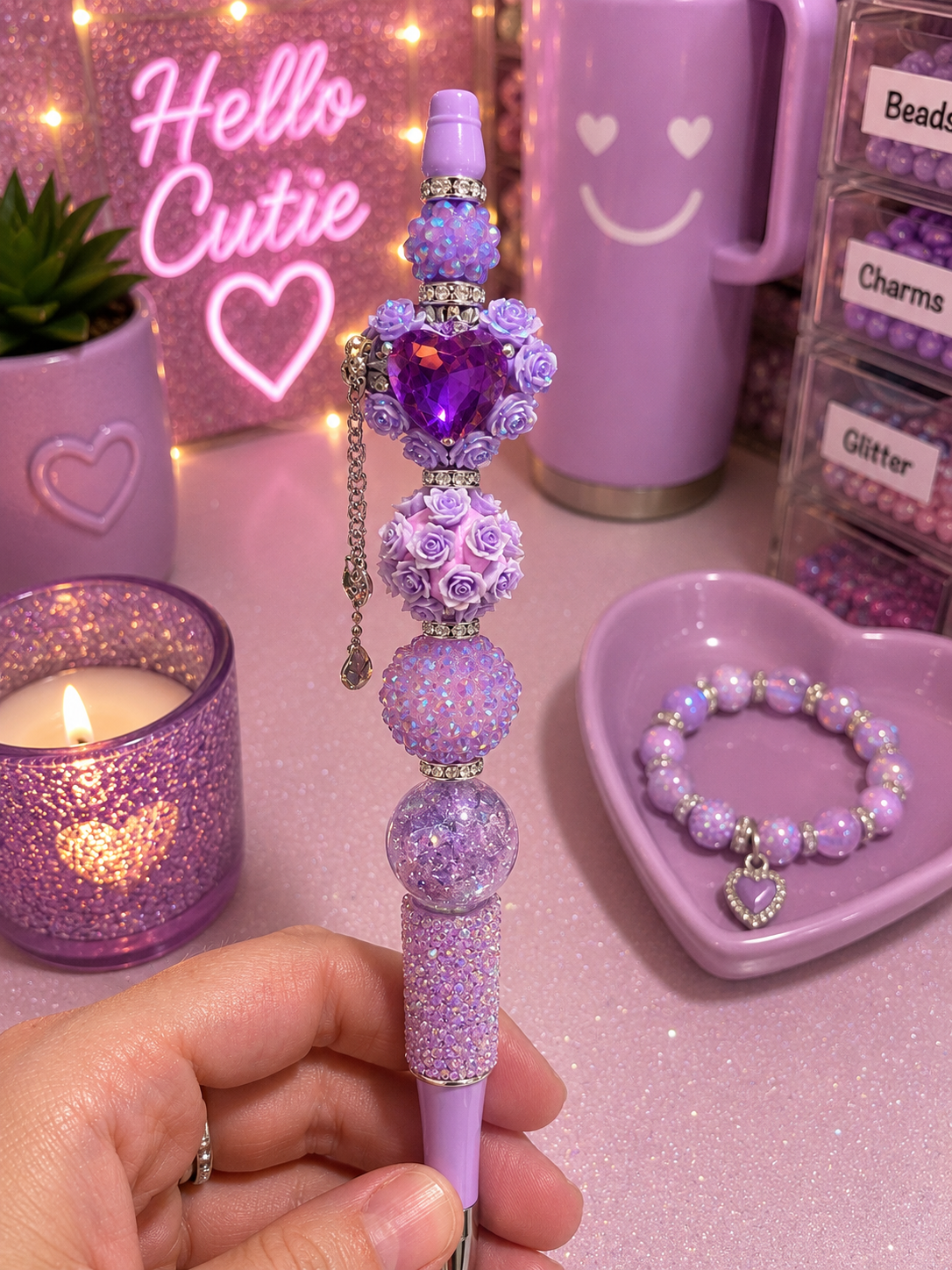 💜 Royal Lavender Luxe Beaded Pen ✨