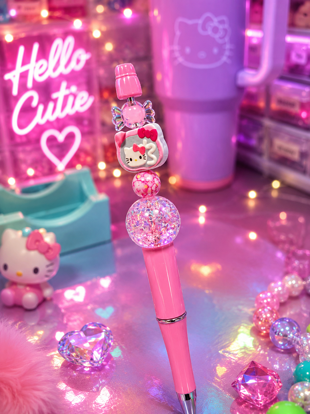 🎀 Sweet Kitty Candy Beaded Pen ✨