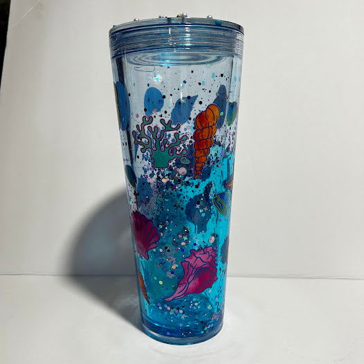 Ocean Shell Dual Lava Glitter Tumbler | 24 oz Handmade Beach Cup 🌊🐚✨