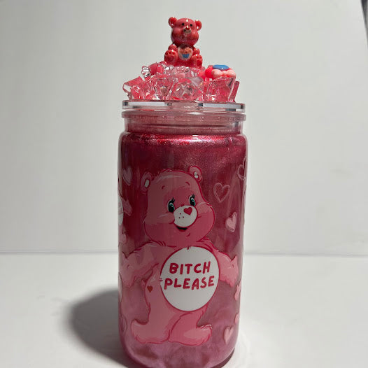 Pink "Bitch Please" Bear Lava Tumbler | 16 oz Handmade Acrylic Cup