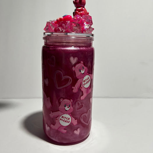 Pink "Bitch Please" Bear Lava Tumbler | 16 oz Handmade Acrylic Cup
